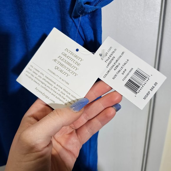 🏷️NWT Beyond Yoga On the Down Low T-Shirt In Azure Blue Heather - Size Small - Picture 6 of 10